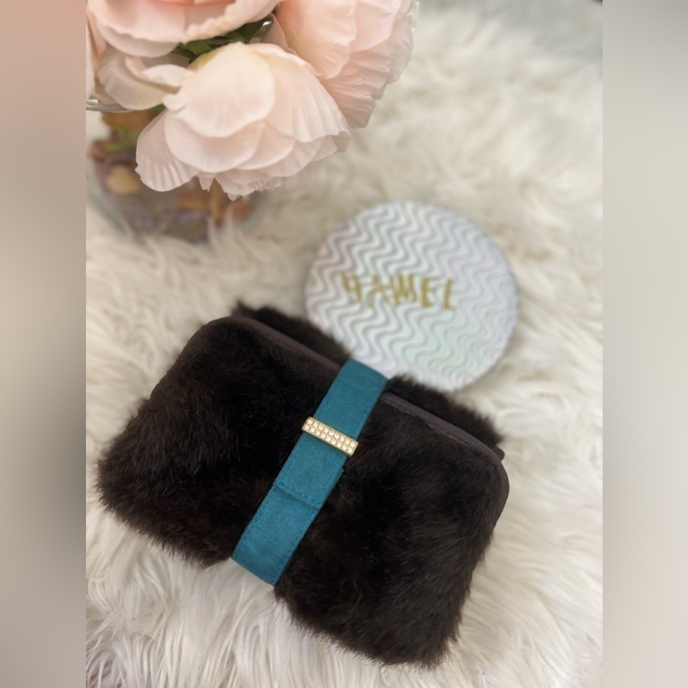 Stephanie Johnson Roll Up Makeup Bag Brown Faux Fur Dark Brown • VG‼
